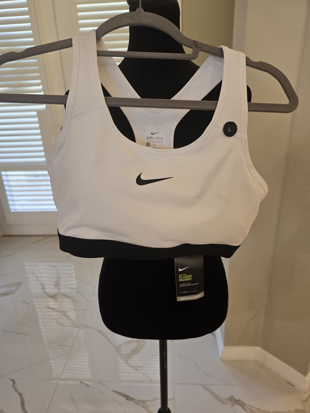 Nike White & Black Padded Dri-FIT Sports Bra